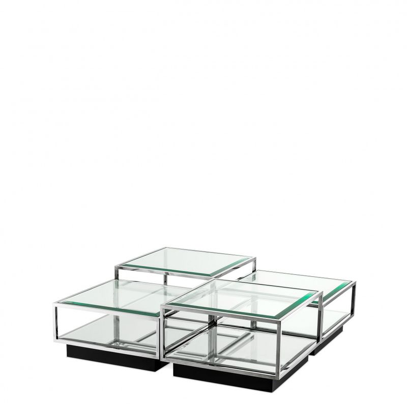 TORTONA-SETT  med 4 bord Sølv/Glass