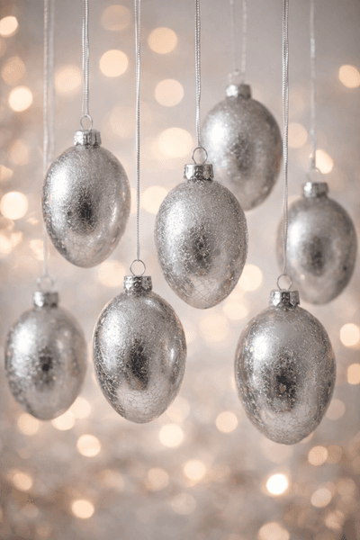 Sølv egg heng stor 8 stk