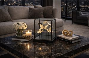 Hovedbilde Jar Square Butterflies Gold Glass/Metal Black 