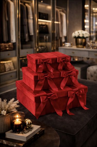 Â Fløyel /Sateng bokser dyp rød 3stk