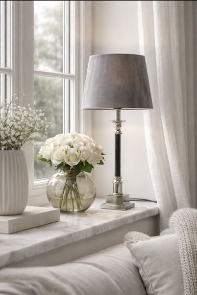 Zara lampefot sort/sølv m/grå velur skjerm