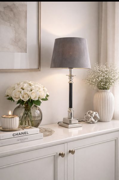 Zara lampefot sort/sølv m/grå velur skjerm