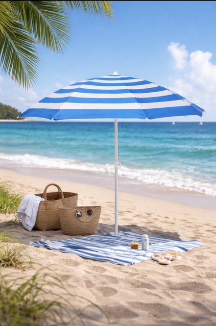 Hovedbilde Strand parasoll BLÅ/HVIT
